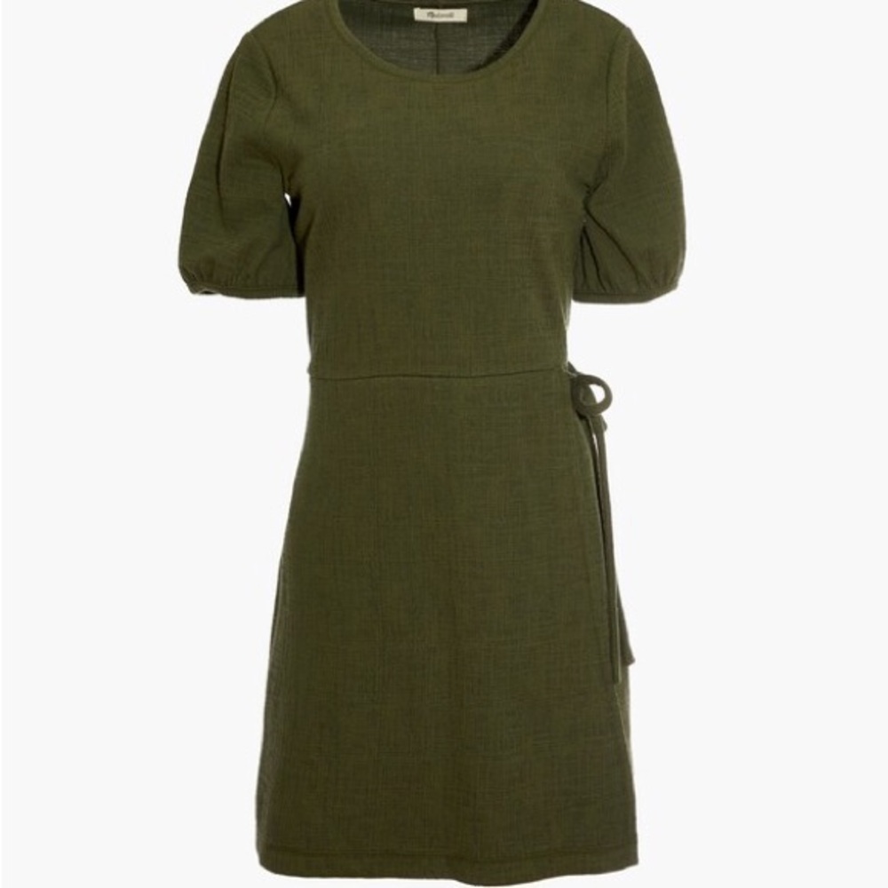Madewell Olive Green Textured  Puff Sleeve Mini Dress